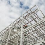 Low angle view of scafolding on building at construction site